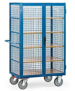 Kastenwagen mit Türen und Treibriegelverschluss, mit Zentralbremssystem Total-STOPP