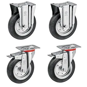 4er-SET Lenk- und Bockrolle, Vollgummirädern und Rollenkorblager, Ø 125mm