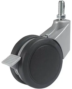 Design-Rolle mit Gewindezapfen und Radfeststeller, mit WEICHER Lauffläche